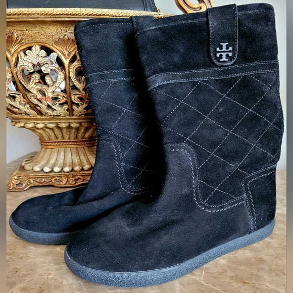 Tory Burch Shoes - $325 Tory Burch Alana Genuine Suede Shearling Boots Split Pull On Black US6